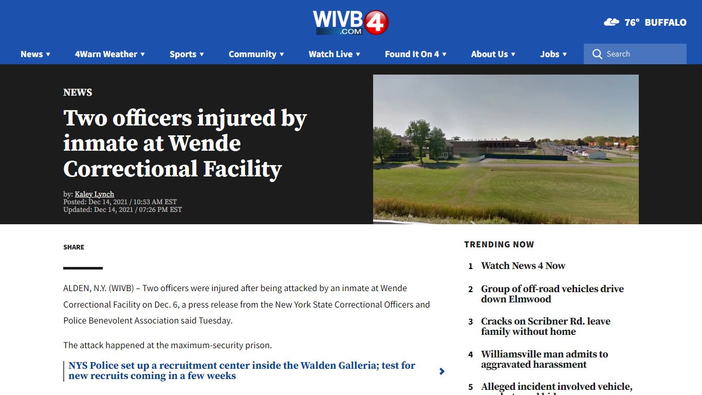 Two officers injured by inmate at Wende Correctional Facility